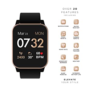 Itouch Kendall &amp; Kylie Smart Watch Fitness Tracker, Heart Rate, Step Counter, Notifications, Touch Screen with Bluetooth Headphone Set for Women and Men (Gold/Black)