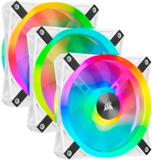 Corsair QL Series, iCUE QL120 RGB, 120mm RGB LED PWM White Fan, Triple Fan Kit with Lighting Node Core White QL120 Triple PWM Triple Fan