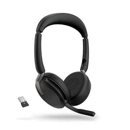 Jabra Evolve2 65 Flex Wireless Stereo Headset - Bluetooth, Noise-Cancelling ClearVoice Technology & Hybrid ANC - Works with All Leading UC Platforms Such As Zoom & Google Meet - Black USB-A UC