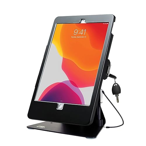 Desktop Anti-Theft Stand – CTA Kiosk Stand with Stylus, Tether, and Aluminum Enclosure for iPad 7th/ 8th/ 9th Gen 10.2,” iPad Air 3, & iPad Pro 10.7” and More (PAD-DASB10) - Black Black iPad 7 (10.2) Single Security