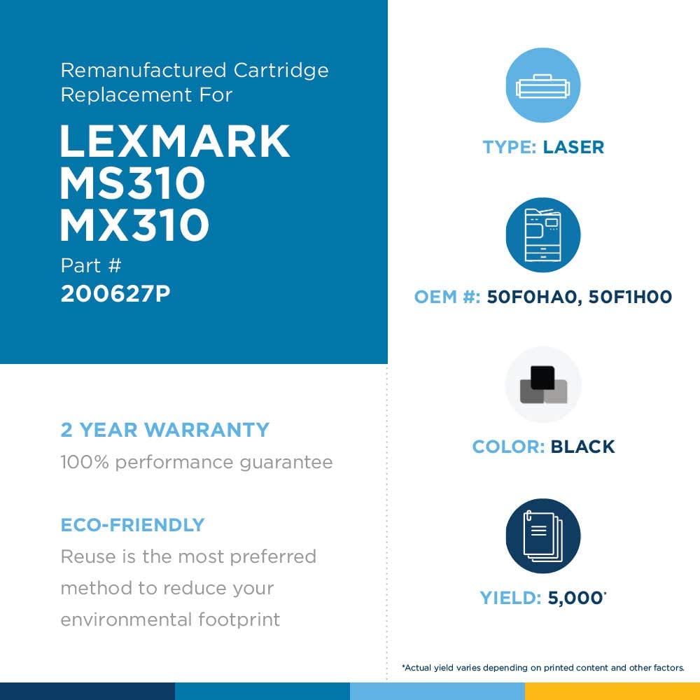 Clover imaging group Clover Remanufactured Toner Cartridge for Lexmark 50F0HA0, 50F1H00 | Black | High Yield