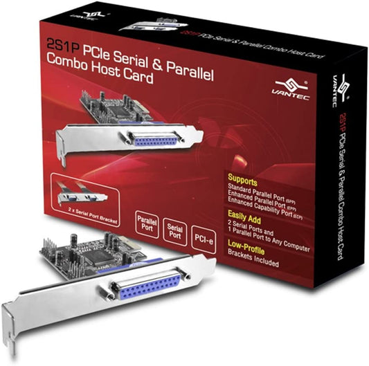 Vantec PCIe 2 Serial &amp; 1 Parallel Host Card (UGT-PCE2S1P) 2 Serial, 1 Parallel