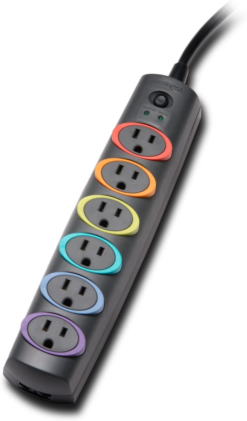Kensington SmartSockets 6-Outlet, 6-Foot Cord, &amp; 670 Joules Basic Surge Protector (K62146NA) Basic (670 Joules, 6' Cord)