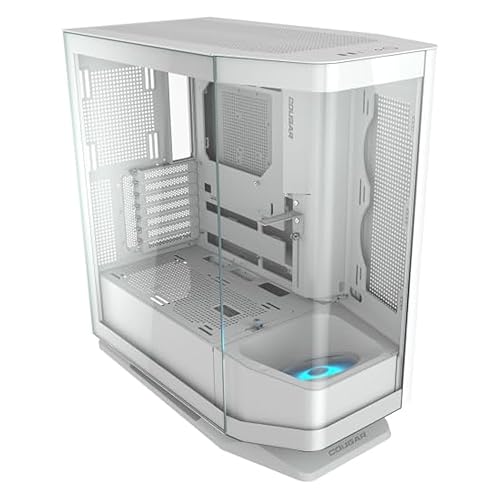 COUGAR FV270 MidTower E-ATX Case, 420mm GPU Supported,Build-in ARGB PWM Fans,Breathe Streams,Prism of Light,Filter Guard, Tool-Less Bracket, Center Stage,Cable Management (Non-RGB, White) White Non-RGB
