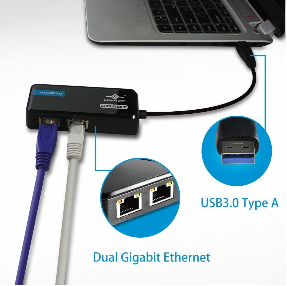 Vantec USB 3.0 to Dual Gigabit Ethernet Network Adapter (CB-U320GNA),Black