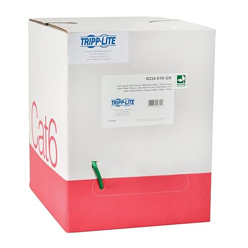 TRIPP LITE Cat6 Bulk Solid-Core Cable, Plenum-Rated PVC (CMP), Gigabit, Green, 1000' (N224-01K-GN)