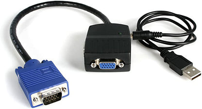 StarTech.com 2 Port VGA Video Splitter - USB Powered - 2048x1536 - VGA Video Monitor Splitter Dual Port (ST122LE) Black 2 Port (USB Powered)