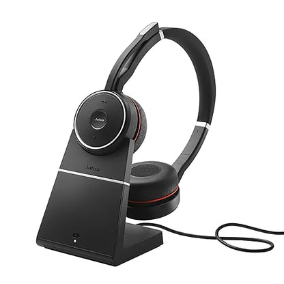 Jabra Evolve 75 SE Stereo Wireless Headset - Bluetooth Headset with Noise-Cancelling Mic, Active Noise Cancellation and Charging Stand - MS Teams Certified, Works with All Other Platforms - Black MS Teams Stereo with Stand