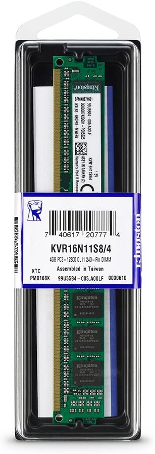 Kingston Value (KVR16N11S8/4) RAM 4GB 1600MHz PC3-12800 DDR3 Non-ECC CL11 DIMM SR x8 Desktop Memory 4GB (1Rx8 1.5V) DDR3