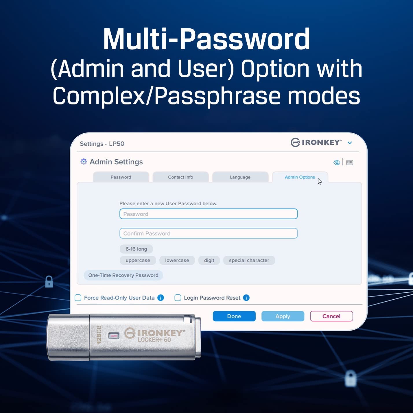 Kingston Ironkey Locker+ 50 32GB Encrypted USB Flash Drive | USB 3.2 Gen 1 | XTS-AES Protection | Multi-Password Security Options | Automatic Cloud Backup | Metal Casing | IKLP50/32GB