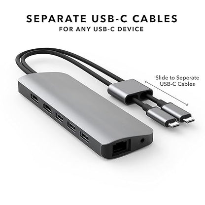 MacBook Pro Docking Station, HyperDrive 10-in-2 USB C Dock, Dual Monitor HDMI 4K@60Hz, 60W USBC Power delivery, Gigabit Ethernet, Dual USB-C Hub Adapter for M1 MacBook Pro Air, Chromebook, Gray