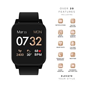 Itouch Kendall &amp; Kylie Smart Watch Fitness Tracker, Heart Rate, Step Counter, Notifications, Touch Screen with Bluetooth Headphone Set for Women and Men (Black/Black)