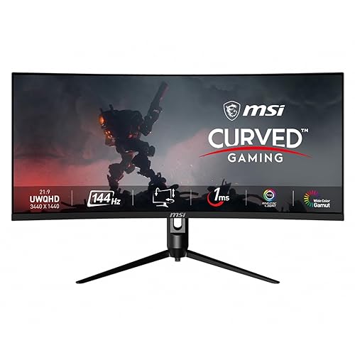MSI Optix MAG342CQR 1500R Curvature 21:9 Aspect Ratio Narrow Bezel 1ms 3440x1440(UWQHD) 144Hz Refresh Rate Tilt/Swivel/Height/Pivot Adjustment 34 AMD Freesync Gaming Curved Monitor, Black, Pack of 1
