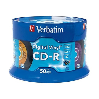 VERBATIM CD-R 80min 52X with Digital Vinyl Surface - 50pk Spindle - 50 Discs- Spindle, BLUE (94587) 50 Discs- Spindle Branded