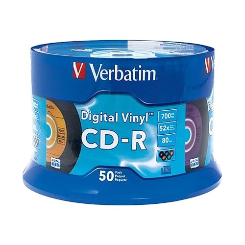 VERBATIM CD-R 80min 52X with Digital Vinyl Surface - 50pk Spindle - 50 Discs- Spindle, BLUE (94587) 50 Discs- Spindle Branded