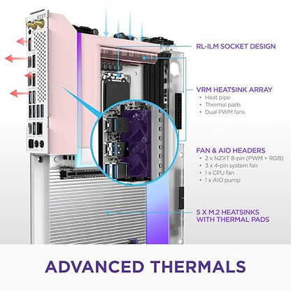 NZXT N9 Z890 - Intel Z890 LGA 1851 ATX Gaming Motherboard for Core Ultra (Series 2) - 20+1+1, DDR5, 5X M.2, PCIe 5.0, Wi-Fi 7, 5GbE, Thunderbolt 4 - RGB, Full-Metal Cover, White PCB