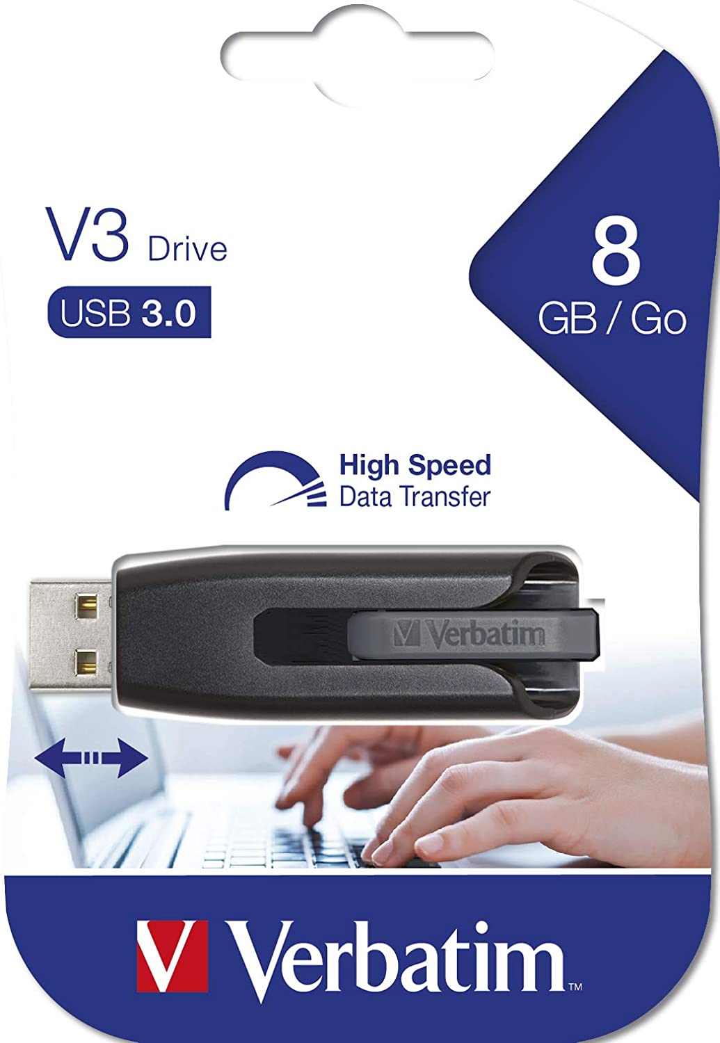 Verbatim 8GB USB 3.0 Store 'n' Go V3 Flash Drive - Cap-Less &amp; PC / Mac Compatible - Gray