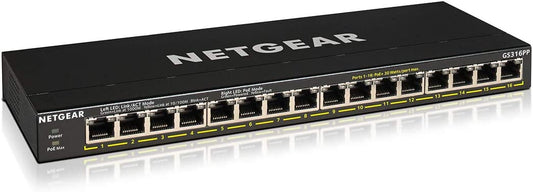 NETGEAR 16-Port Gigabit Ethernet Unmanaged PoE+ Switch (GS316PP) - with 16 x PoE+ @ 183W, Desktop or Wall Mount Unmanaged 16 port | 16xPoE+ 183W