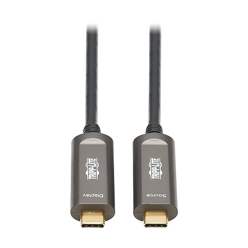 Tripp Lite USB-C Fiber 4K @ 60Hz Video Cable, USB 3.2 Active Optical Cable, Male to Male, Black, Plenum-Rated for in Wall & Ceiling Installations, 49 Feet / 15 Meters, 3-Year Warranty (U420F-15M-V)