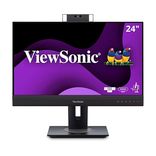 ViewSonic VG2457V 24 Inch 1080p Video Conference Docking Monitor with Windows Hello Compatible IR Webcam, Advanced Ergonomics, and 90W USB C for Home and Office