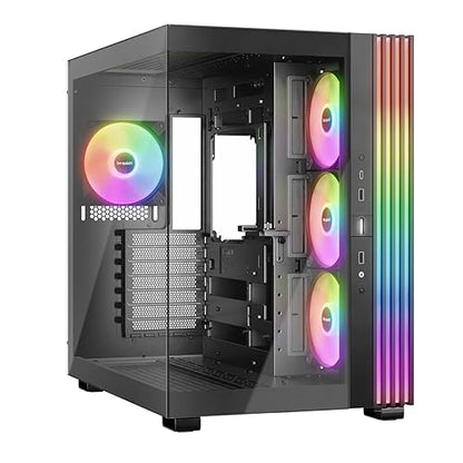 be quiet! Light Base 600 LX Black PC Case, Stunning Panoramic View, Show Case, Dual Chamber Design, Solid ARGB LED Strip, 4 Light Wings LX PWM Fans, Inverted and Horizontal Usable Black Light Base 600 LX