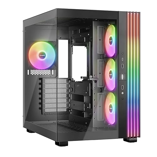 be quiet! Light Base 600 LX Black PC Case, Stunning Panoramic View, Show Case, Dual Chamber Design, Solid ARGB LED Strip, 4 Light Wings LX PWM Fans, Inverted and Horizontal Usable Black Light Base 600 LX