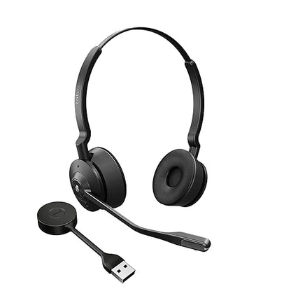 Jabra Engage 55 SE Dual-Ear Wireless Headset w/Link 400 USB-A DECT Adapter – Noise-Cancelling Microphone, Extensive Range – Works with All UC Platforms Like Google Meet & Zoom, Black