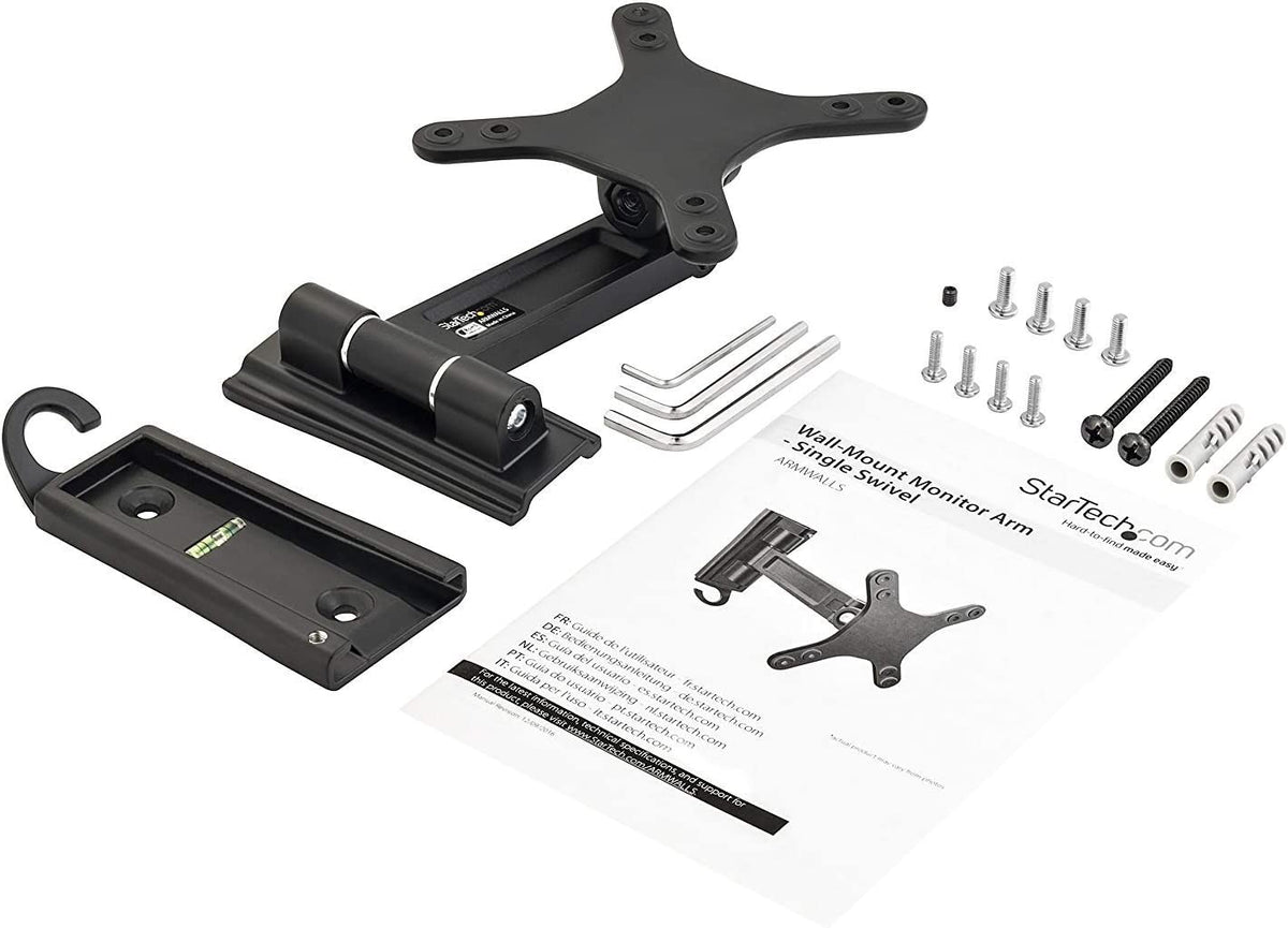 StarTech.com Monitor Wall Mount - Single Swivel - Supports Monitors 13” to 34” - VESA Monitor Wall Mount Bracket - Black (ARMWALLS) Black Single-Swivel