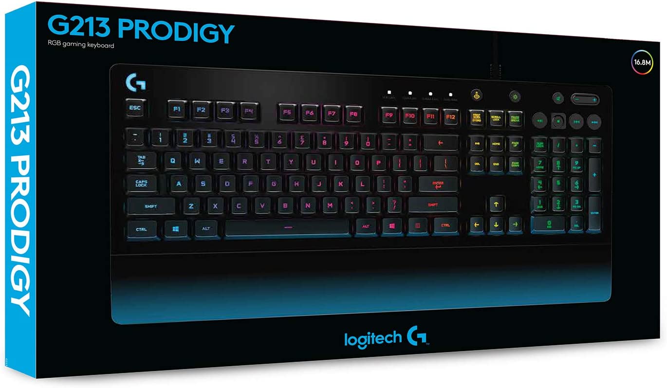 Logitech G213 Gaming Keyboard with Dedicated Media Controls, 16.8 Million Lighting Colors Backlit Keys, Spill-Resistant and Durable Design, Black