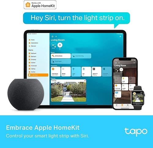 TP-Link Tapo RGBWIC Smart LED Light Strip 1000 Lumens, 32.8ft(2 Rolls of 16.4ft), Works w/ Apple HomeKit/Alexa/Google Home, 16M Dimmable Colors, Sync-to-Sound, IP44 PU Coating (Tapo L930-10)