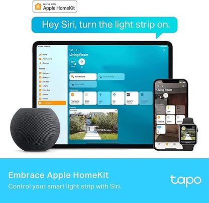 TP-Link Tapo RGBWIC Smart LED Light Strip 1000 Lumens, 32.8ft(2 Rolls of 16.4ft), Works w/ Apple HomeKit/Alexa/Google Home, 16M Dimmable Colors, Sync-to-Sound, IP44 PU Coating (Tapo L930-10)