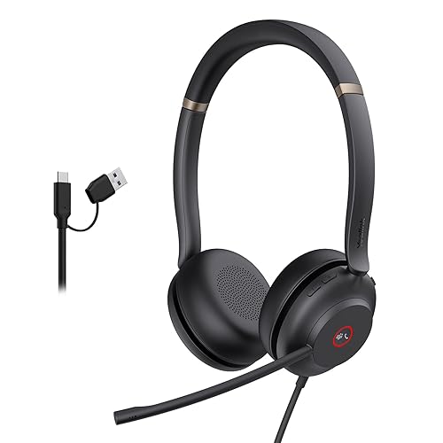 Wired Headset with Noise Cancelling Microphone,USB Headset for PC Laptop,Teams Certified,USB-A & USB-C Cable,Works with Zoom and Other Leading UC Platforms