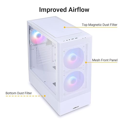 LIAN LI High Airflow ATX PC Case, RGB Gaming Computer Case, Mesh Front Panel Mid-Tower Chassis w/ 3 ARGB PWM Fans Pre-Installed, USB Type-C Port, Tempered Glass Side Panel (LANCOOL 205 MESH C, White) LANCOOL 205 MESH RGB - TYPE C - ATX - White