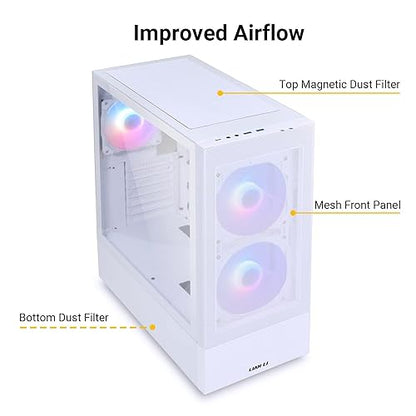 LIAN LI High Airflow ATX PC Case, RGB Gaming Computer Case, Mesh Front Panel Mid-Tower Chassis w/ 3 ARGB PWM Fans Pre-Installed, USB Type-C Port, Tempered Glass Side Panel (LANCOOL 205 MESH C, White) LANCOOL 205 MESH RGB - TYPE C - ATX - White