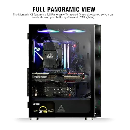 Montech X3 Mesh 6pcs, 3 x 140mm& 3 x 120mm Fixed RGB Lighting Fans ATX Mid-Tower PC Gaming Case, USB3.0, Door Open Tempered Glass Side Panel, High Airflow, Black Black X3 MESH Black