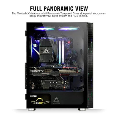 Montech X3 Mesh 6pcs, 3 x 140mm& 3 x 120mm Fixed RGB Lighting Fans ATX Mid-Tower PC Gaming Case, USB3.0, Door Open Tempered Glass Side Panel, High Airflow, Black Black X3 MESH Black