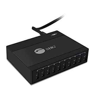 SIIG 60W 10 Port USB Wall Charger - USB Multi Port Charging Station - Portable Travel Charger for iPhones, iPads, Samsung, LG, Kindle &amp; More