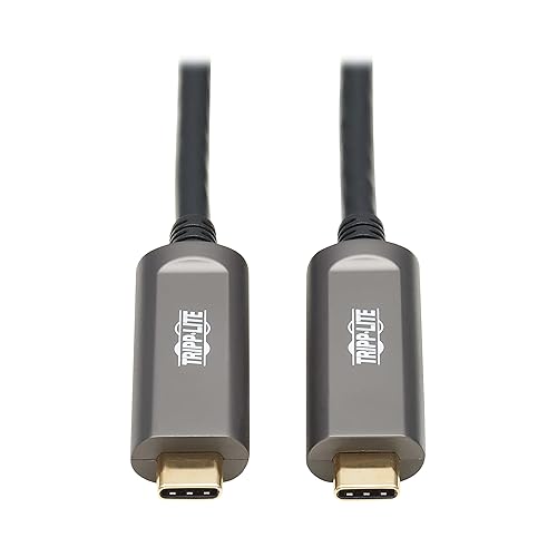 Tripp Lite USB-C Fiber (10 Gbps) Data Cable, USB 3.2 Active Optical Cable, Male to Male, Black, Plenum-Rated for in Wall & Ceiling Installations, 49 Feet / 15 Meters, 3-Year Warranty (U420F-15M-D3)