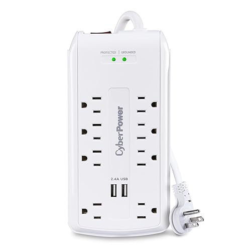 CyberPower CSP806U Professional Surge Protector, 3000J/125V, 15A, 8 Outlets, 2 USB Charging Ports, 6 Foot Cord, White