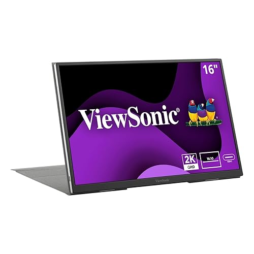 ViewSonic VG1656-2K 16 Inch WQXGA 1600p IPS Portable Monitor with 2 Way Powered 65W USB C, and Smart Cover with Built-in Stand