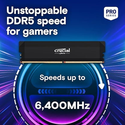 Crucial Pro DDR5 RAM 64GB Kit (2x32GB) 6000MHz CL40, Overclocking Desktop Gaming Memory, Intel XMP 3.0 & AMD Expo Compatible – Black CP2K32G60C40U5B 6000MHz 64GB Kit (2x32GB) Black