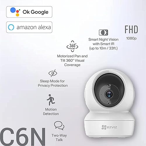EZVIZ C6N 4MP Indoor WiFi Pan & Tilt Camera, Motion Detection with H.265 Video Technology, Smart Tracking, Smart Night Vision, Two-Way Talk - White