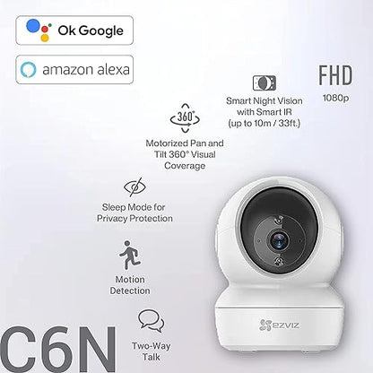 EZVIZ C6N 4MP Indoor WiFi Pan & Tilt Camera, Motion Detection with H.265 Video Technology, Smart Tracking, Smart Night Vision, Two-Way Talk - White
