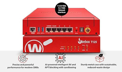 WatchGuard Firebox T125 with 5 Year Standard Support - Tabletop Firewall, 1x 2.5Gb + 4X 1Gb Ports, High-Speed Security for Branch Offices (WGT125005)