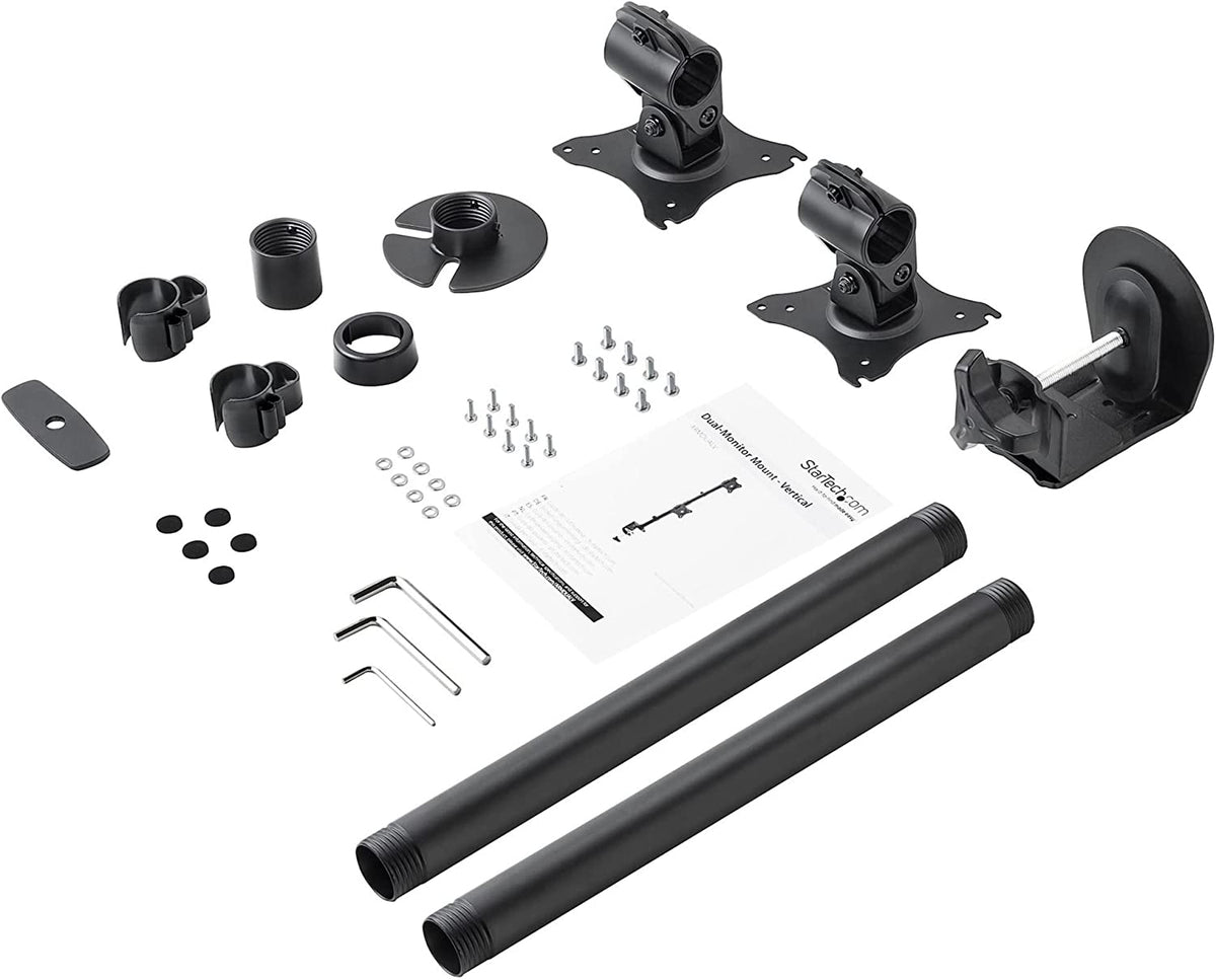 StarTech.com Vertical Desk Mount Dual Monitor Arm - for Monitors 13 to 27 - Adjustable - Desk Clamp/Grommet-Hole Mount - Dual VESA Monitors - Black (ARMDUALV)