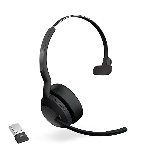 Jabra Evolve2 55 Mono Wireless Headset - Features Jabra AirComfort Technology, Noise-Cancelling Mics & Active Noise Cancellation - Works with UC Platforms Such as Zoom & Google Meet - Black Mono Link380a UC