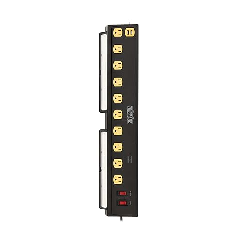Tripp Lite Heavy Duty Surge Protector Power Strip with Work Lights, 10-Outlets for Industrial & Garage, 2 USB Ports, 10ft Power Cord, 4500 Joules, 150,000 Insurance (TLP1010USB)
