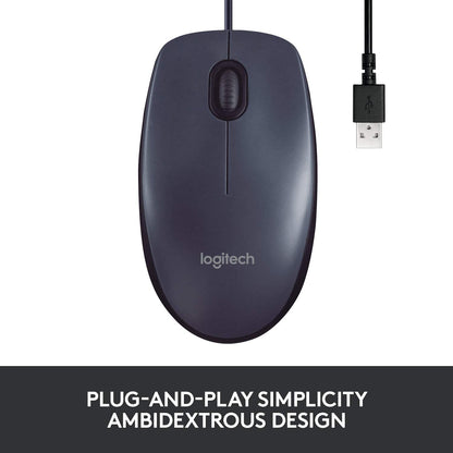Logitech M100R Wired Usb Mouse Dark Black