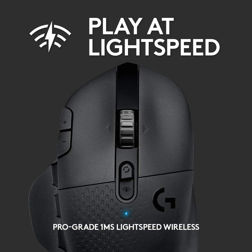 Logitech G604 LIGHTSPEED Wireless Gaming Mouse with 15 programmable controls, up to 240 hour battery life, dual wireless connectivity modes, hyper-fast scroll wheel - Black Mouse Only