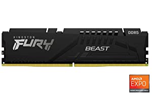 Kingston Technology Fury Beast 32GB (2x16GB) 6000MT/s DDR5 CL36 Desktop Memory Kit of 2 | AMD Expo | Plug N Play | KF560C36BBEK2-32, Black 6000MT/s 32GB (2x16GB)